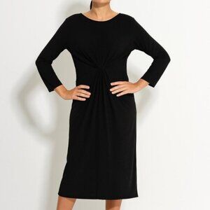 H&M Black Floral Jacquard Knot-Front Women's Midi Dress Size L